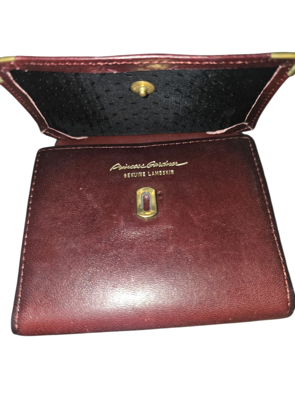Vintage Princess Gardner Compact Burgundy Leather Wallet with Gold-Tone Accents